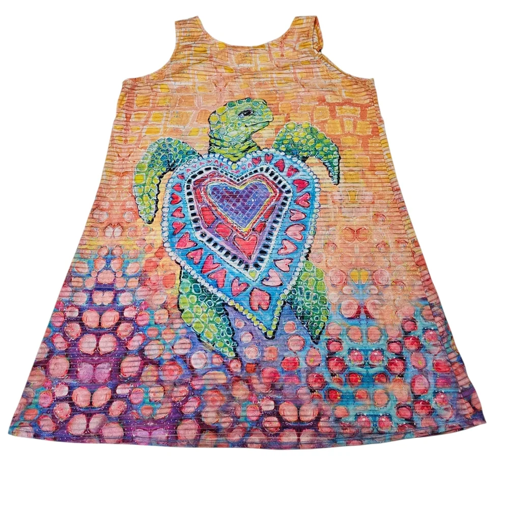 Leoma Lovegrove Knit Art To Wear Dress Sea Heart Tropical Coverup Resort Sz L